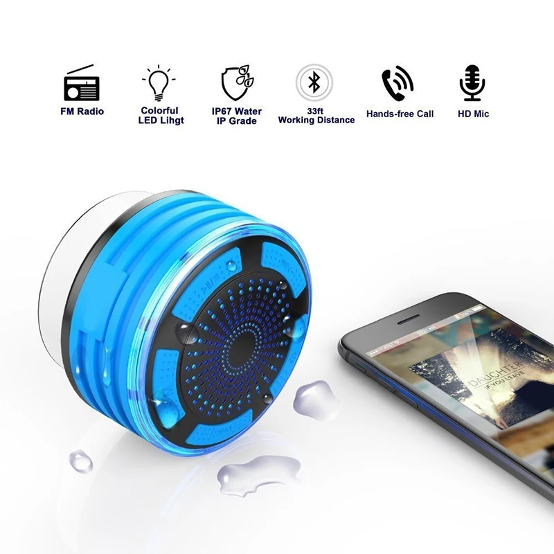 Bluetooth колонки для душа IPX7 водостойкие со светодиодной подсветкой|Портативные