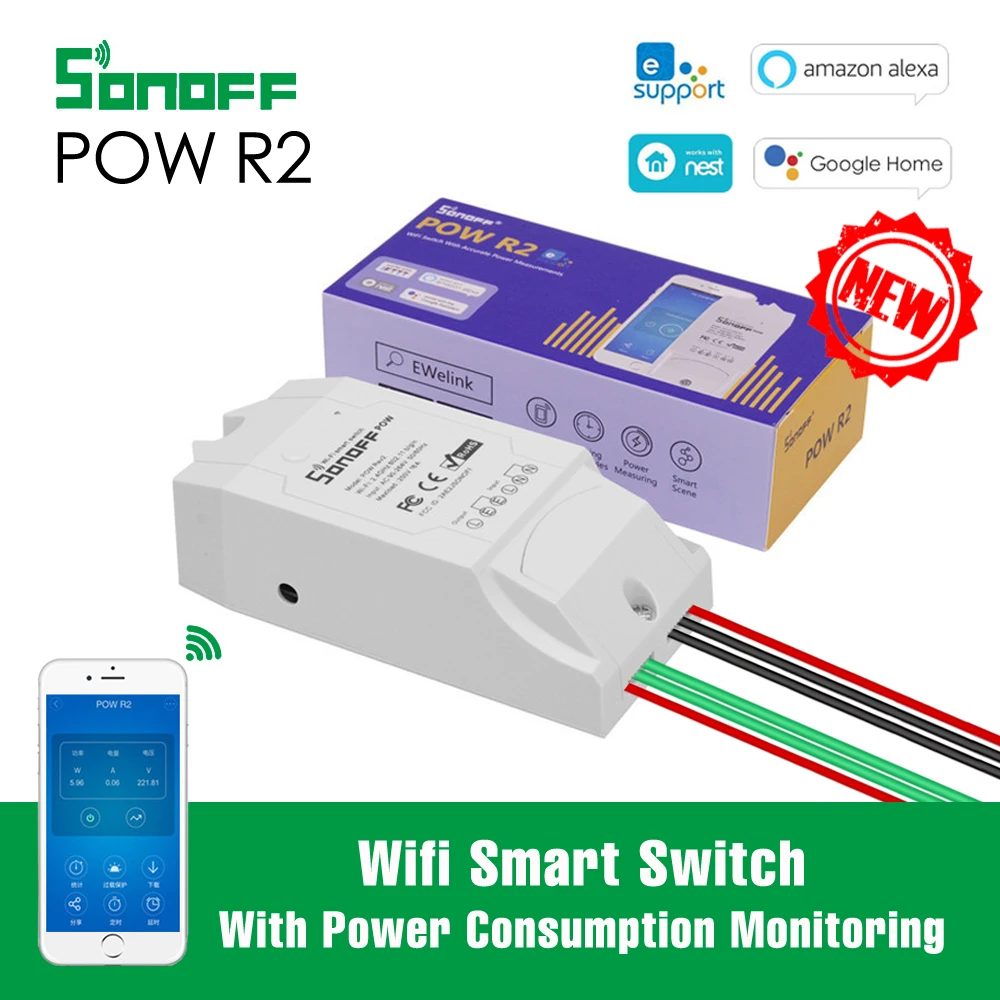 Смарт контроллер SONOFF POW R2 с Wi Fi 16 А 3500 Вт монитор энергопотребления приложение eWeLink
