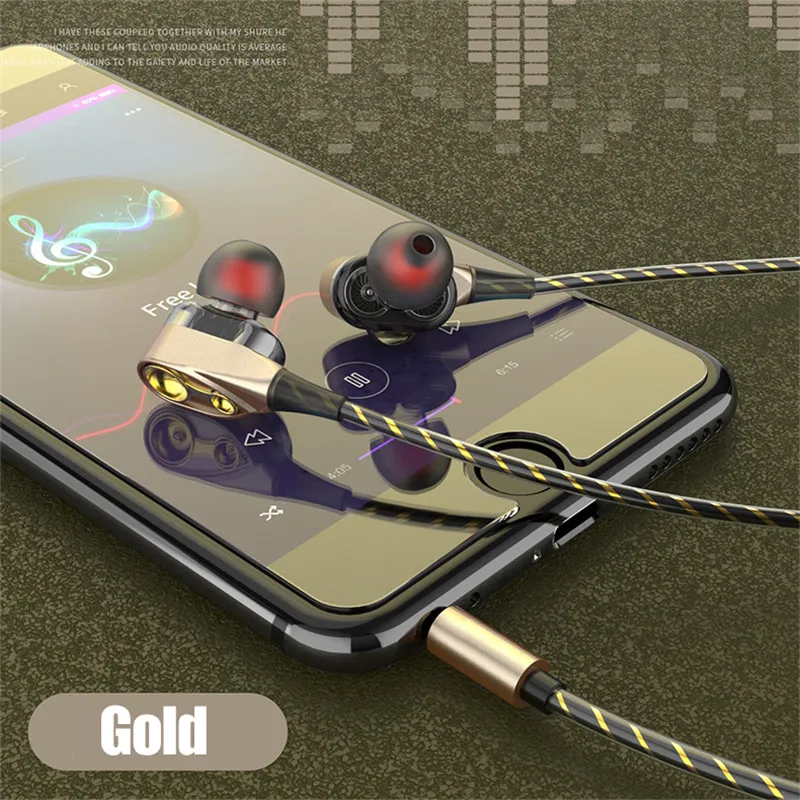 Двойные наушники вкладыши с микрофоном басовые для телефона mp3 спортивные