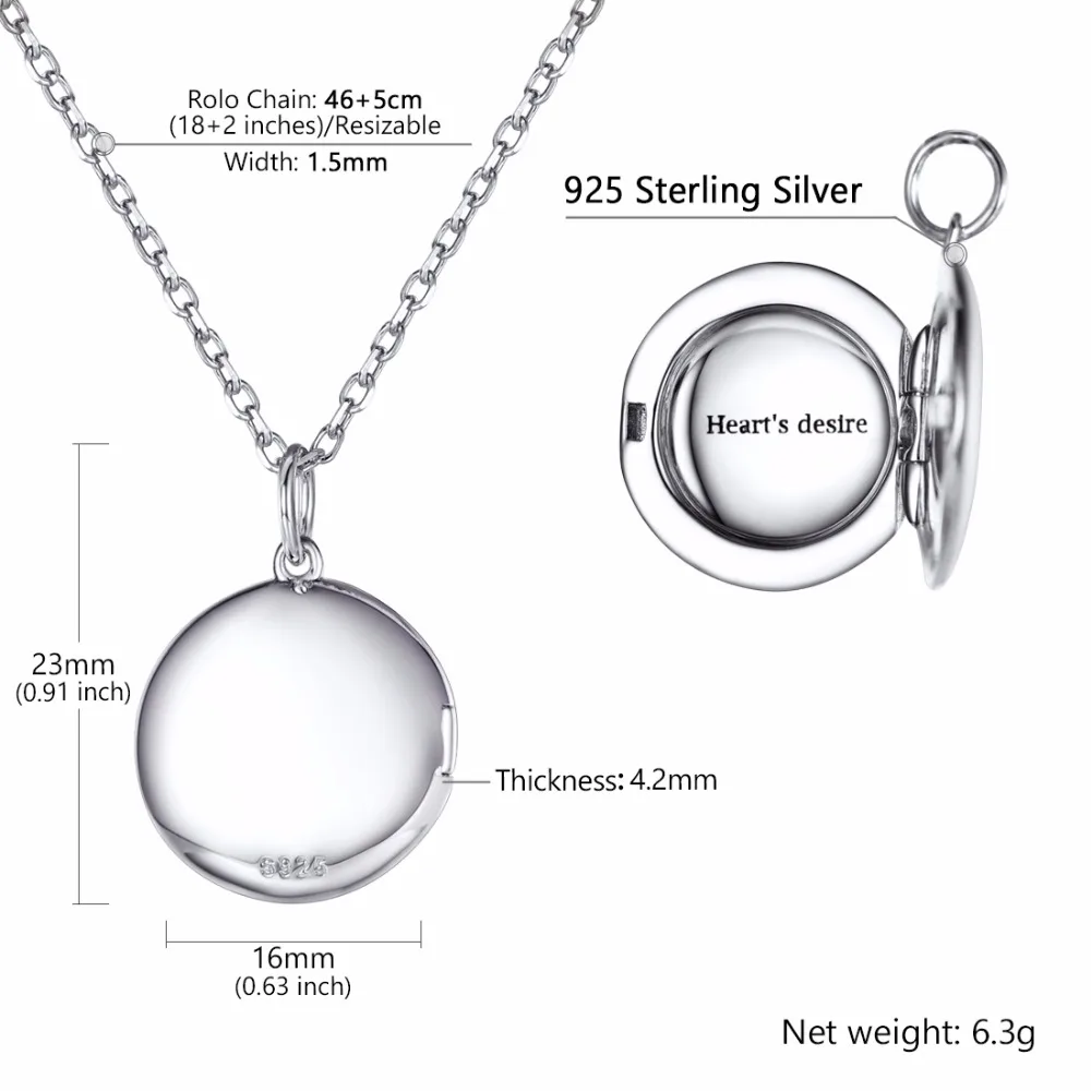 SILVERCUTE на заказ круглый ожерелье с медальоном фото выгравированы стерлингового