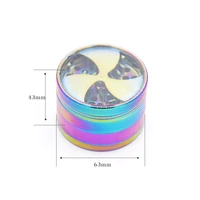 new creative four layer ice blue metal tobacco mill 63mm rainbow color portable tobacco mill
