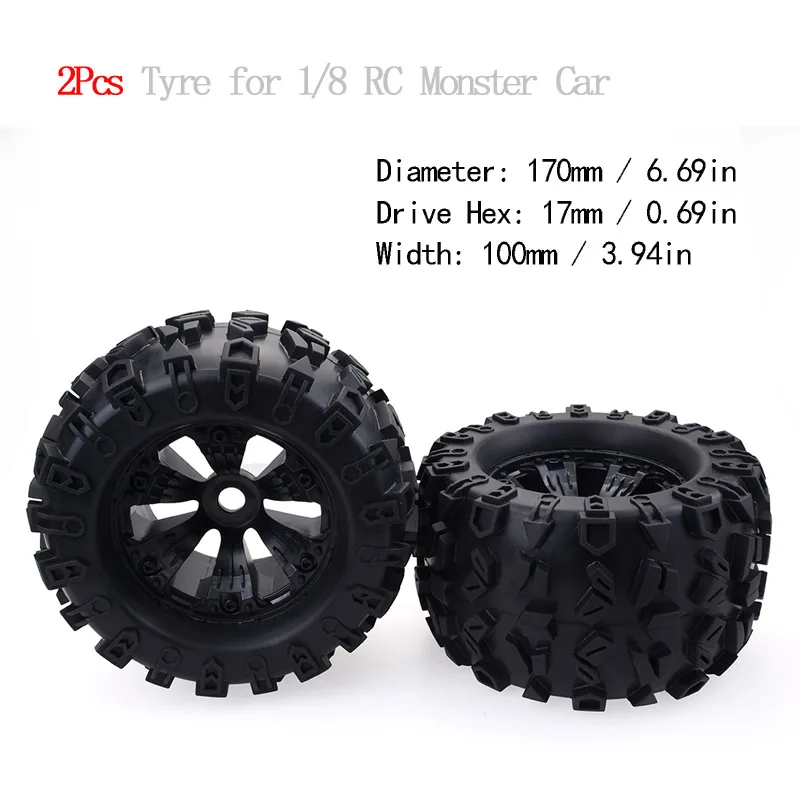 2pcs 4Pcs/2pcs SURPASS HOBBY 17mm Hex Wheel 170mm Tyre Tires for RC 1/8 Monster Truck HPI Savage FLUX HSP - Цвет: 2pcs