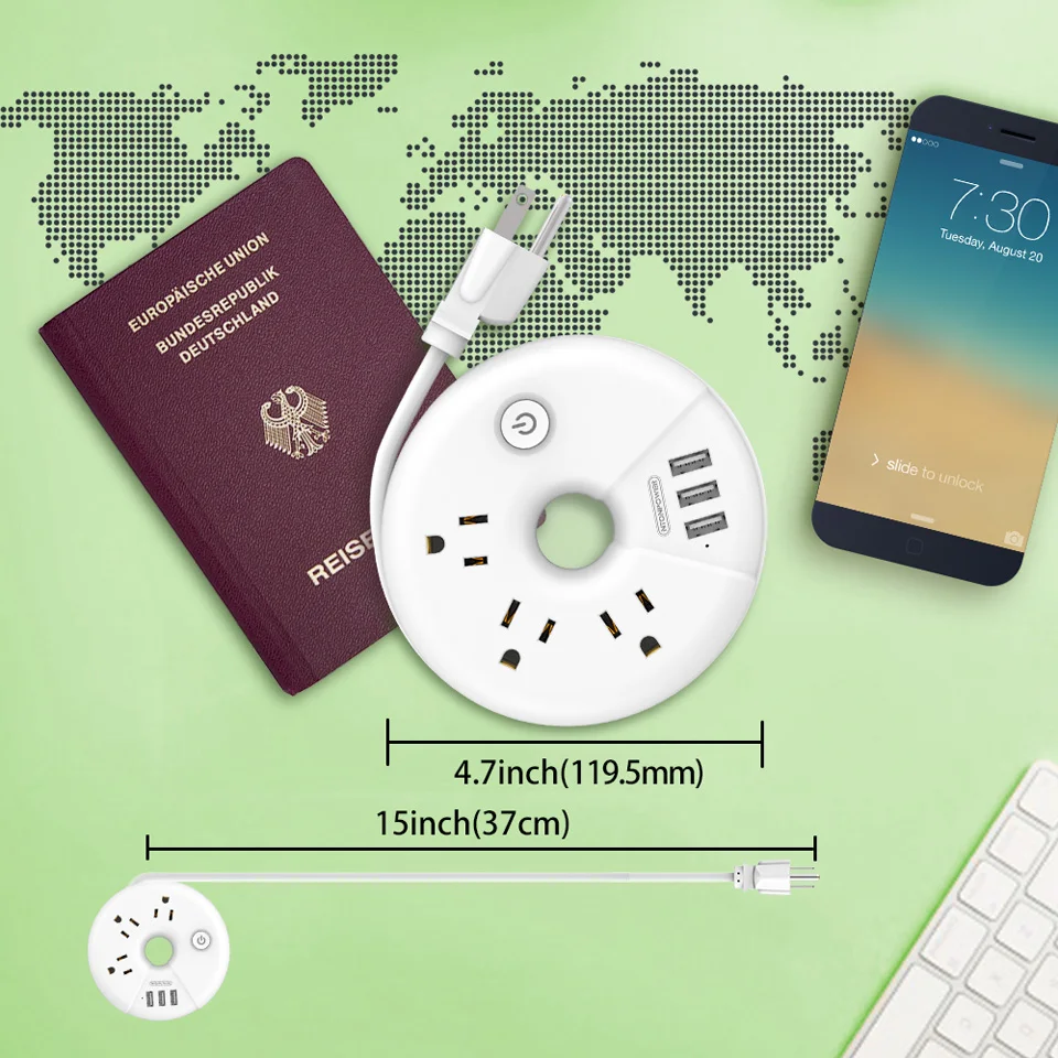 NTON power ODR маленькая Портативная USB полоса питания для путешествий штепсельная розетка США защита от перегрузки 3AC розетка с 3 USB умным зарядным портом