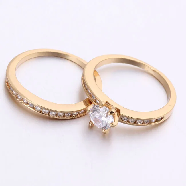 2 шт. классический набор колец желтого золота с Для женщин Обручение свадебные