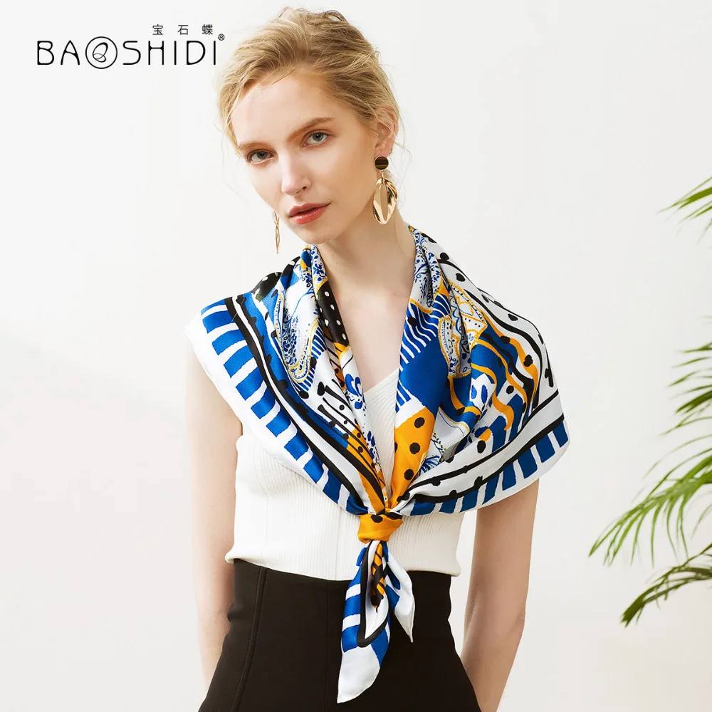 [BAOSHIDI] 2018 новый дизайн 100% шелковый шарф модный бренд одинаковый стиль шелковые