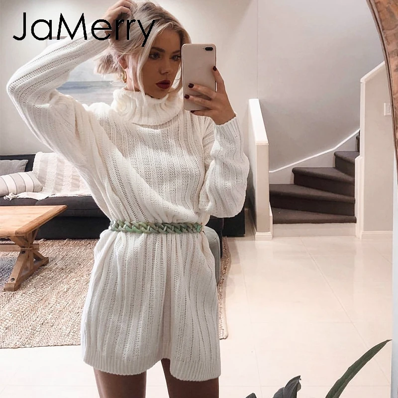 Женское винтажное трикотажное платье JaMerry Осеннее однотонное белое или синее