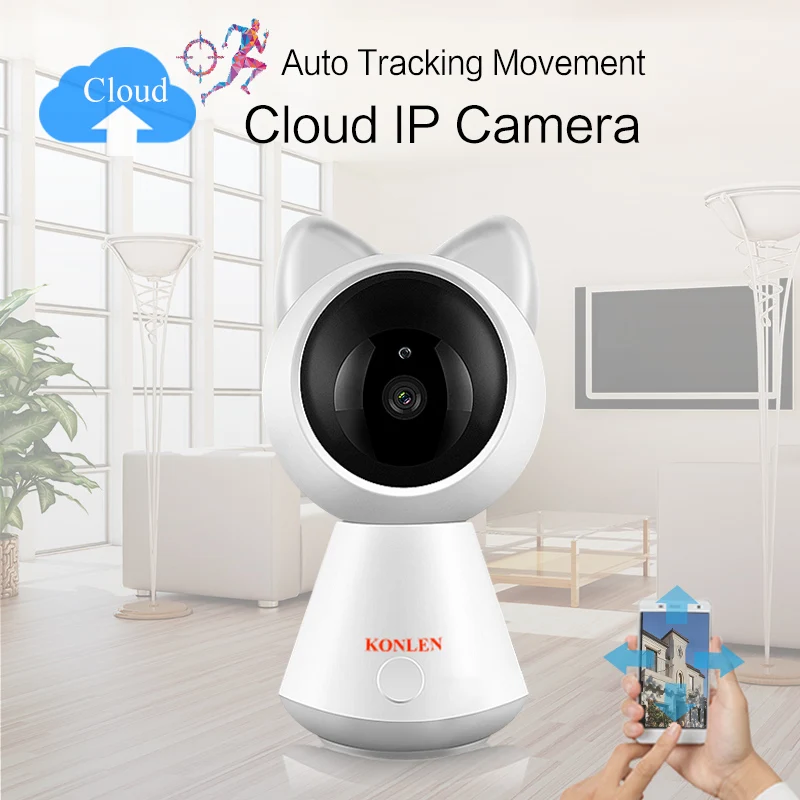 KONLEN WI-FI Облако IP Камера 1080P 720P HD автоматическое слежение за Беспроводной домашнего видеонаблюдения няня чувствительноу устройству функции панорамирования, наклона и инфракрасный P2P SD карты