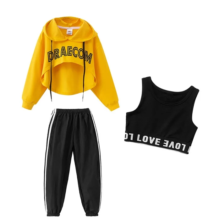3 pieces set Детская одежда для джазовых танцев женские костюмы для хип-хопа с длинными рукавами, Джазовый комплект для девочек, костюм для выступлений и уличных танцев, DWY1177 - Цвет: 3 pieces set