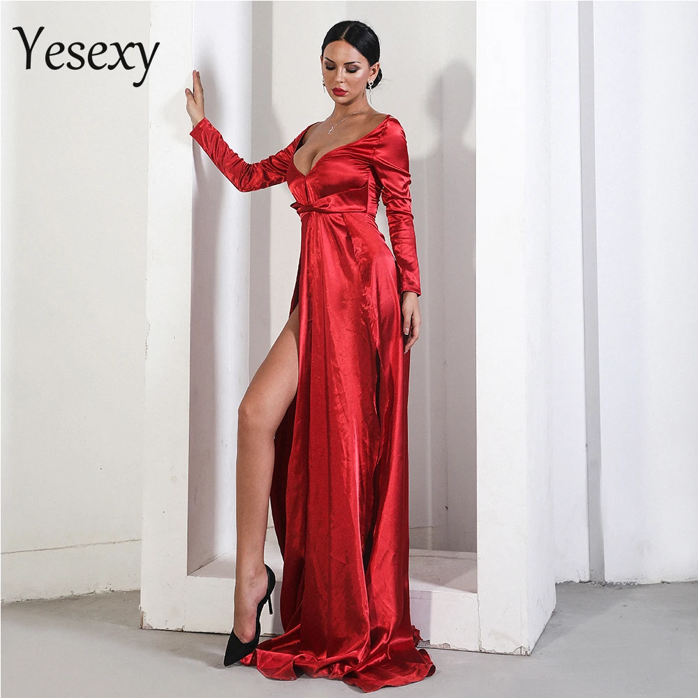 Yesexy 2019 пикантные Осенние V образным вырезом платья с длинными рукавами
