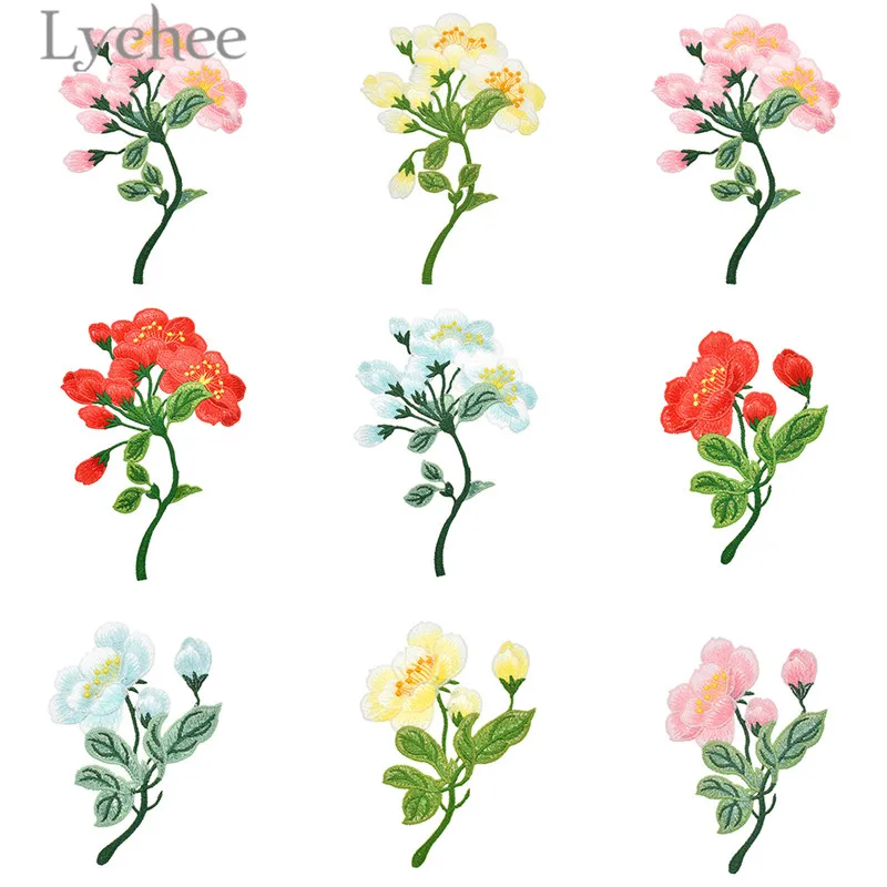 Lychee пион вышитая нашивка красочный цветочный узор искусственный материал для