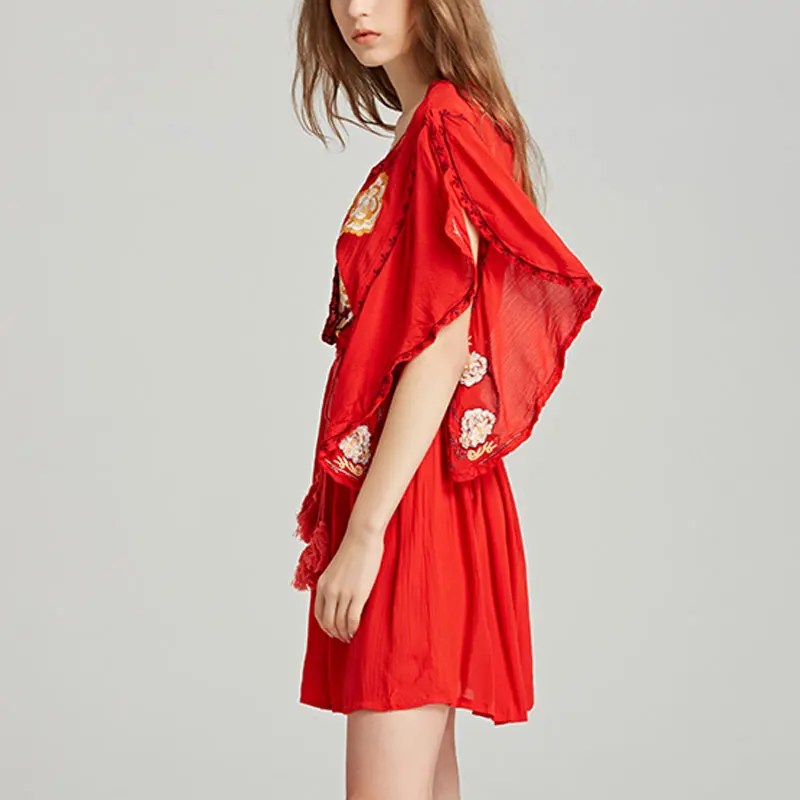 

Summer new travel Bohemian island holiday exquisite embroidery flower deep V collar sexy fashion dress