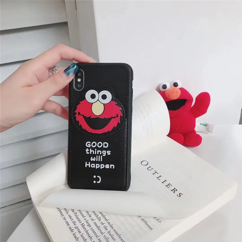 3D мультфильм милый Улица Сезам флип+ чехол для карт iPhone X Xr Xs MAX 7 8 6 6s plus чувствовать себя супер сильный кожаный чехол