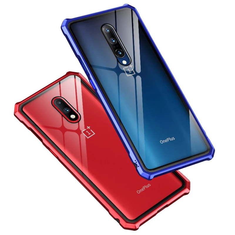 Роскошный металлический бампер для Oneplus 7 Pro Чехол прозрачная задняя крышка из