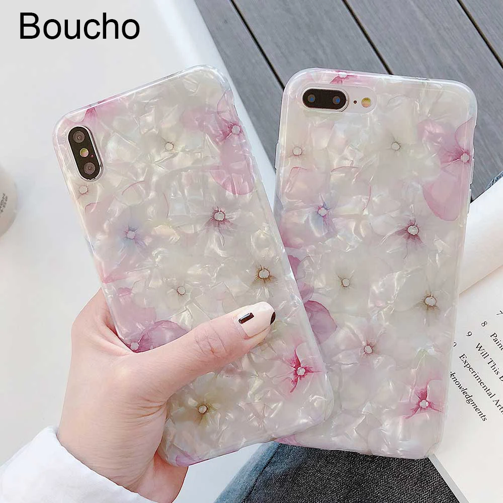Модный мягкий чехол Boucho с раковиной для iphone XS MAX XR X цветной цветочный 6 6S 7 8 Plus