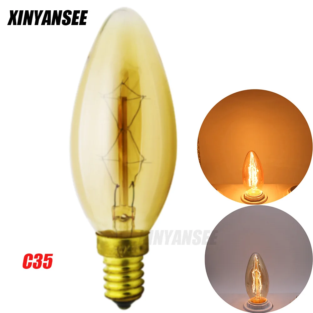 XINYANSEE C35 E14 40W 220 240V Диммируемые Ретро Винтажные вольфрамовые лампы лампа