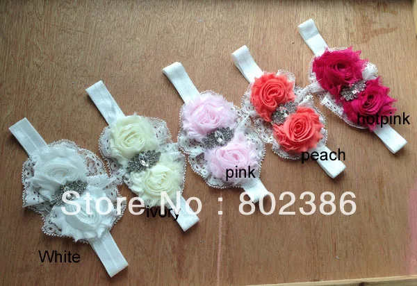 5 colors mix White Pink Ivory Peach hotpink Shabby Chic Rosette Lace Headband |