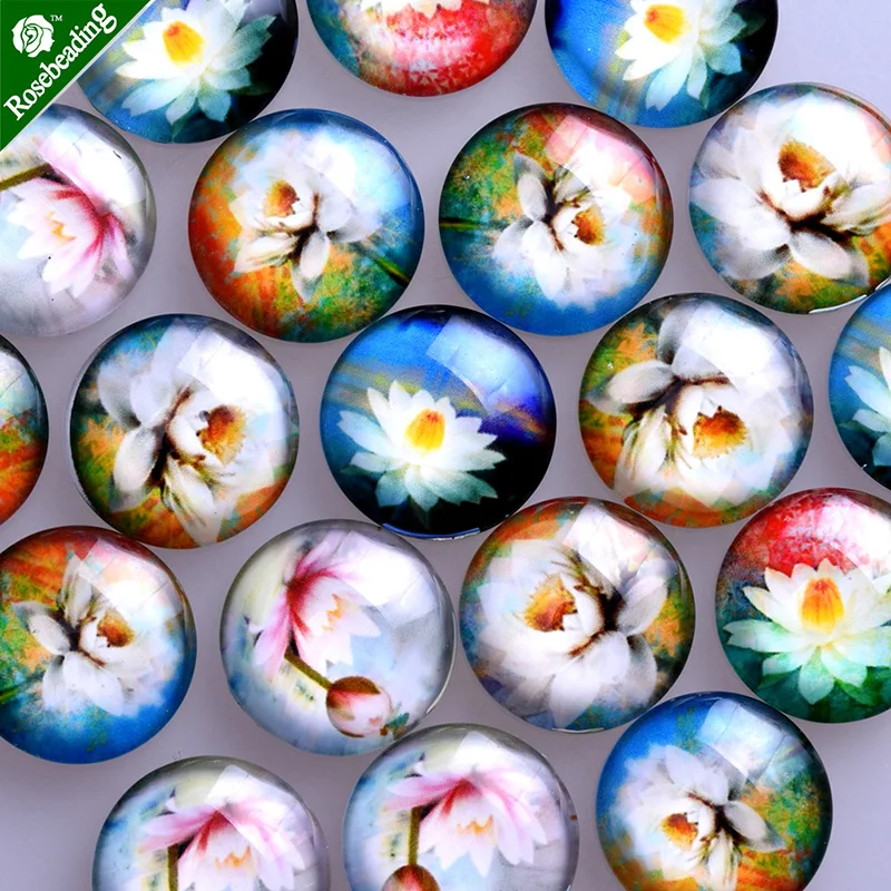 

20mm Lotus flower glass cabochon,flower jewelry,sold 20pcs/lot-10088649