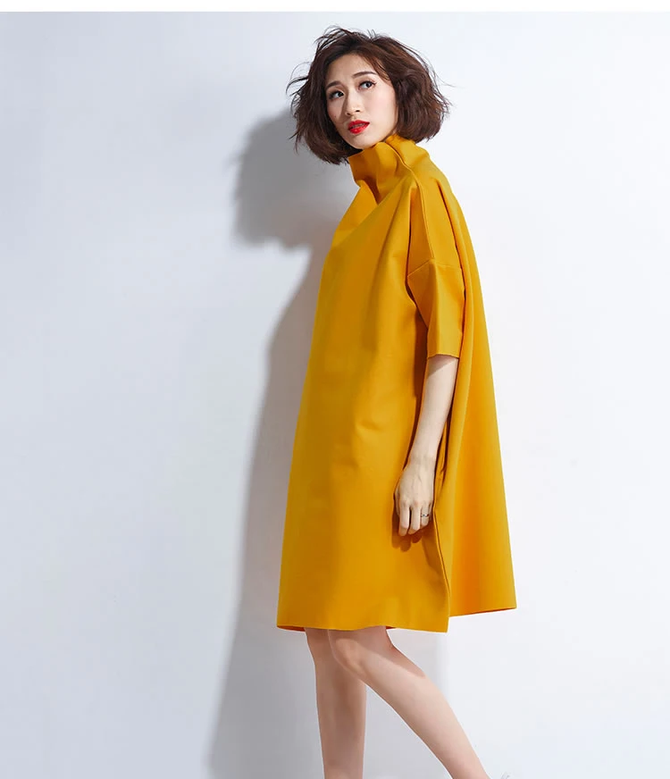 [XITAO] Korea New Autumn Casual Women Turtleneck Above Knee Dress Female Half Sleeve Solid Color Pullover Dress GWY2464
