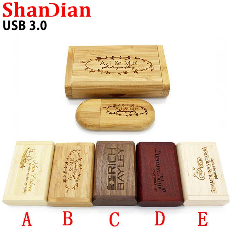 SHANDIAN USB 3 0 логотип на заказ Деревянный usb + коробка персональный ручка накопитель 8