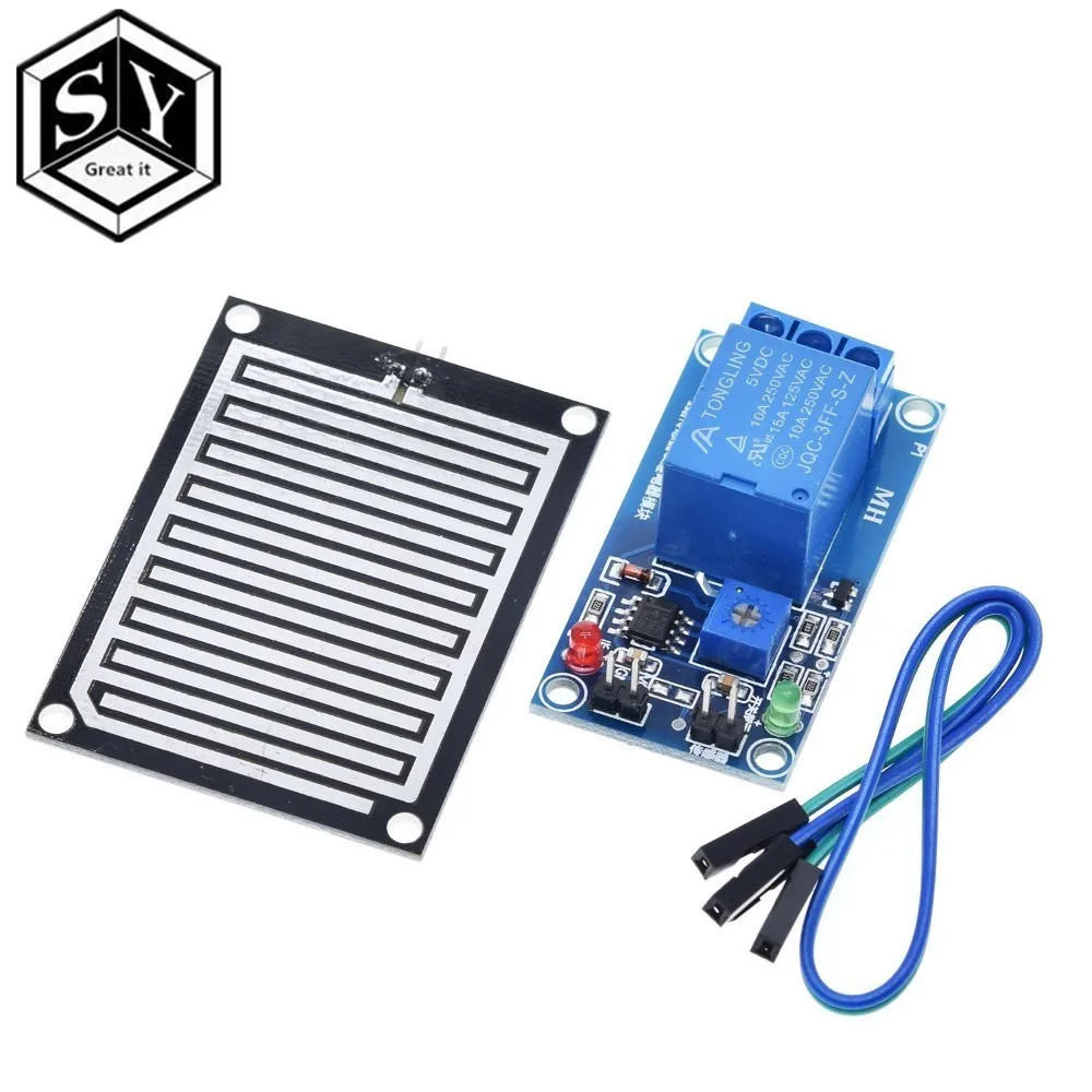 Модуль датчика дождевой воды + модуль реле постоянного тока 5 в 12 В с датчиком