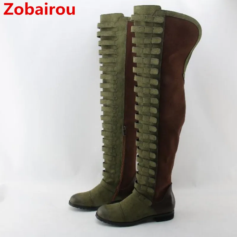 Zobairou Zapatos Mujer черные растягивающиеся ботфорты выше колена Плюшевые мотоботы Bottes