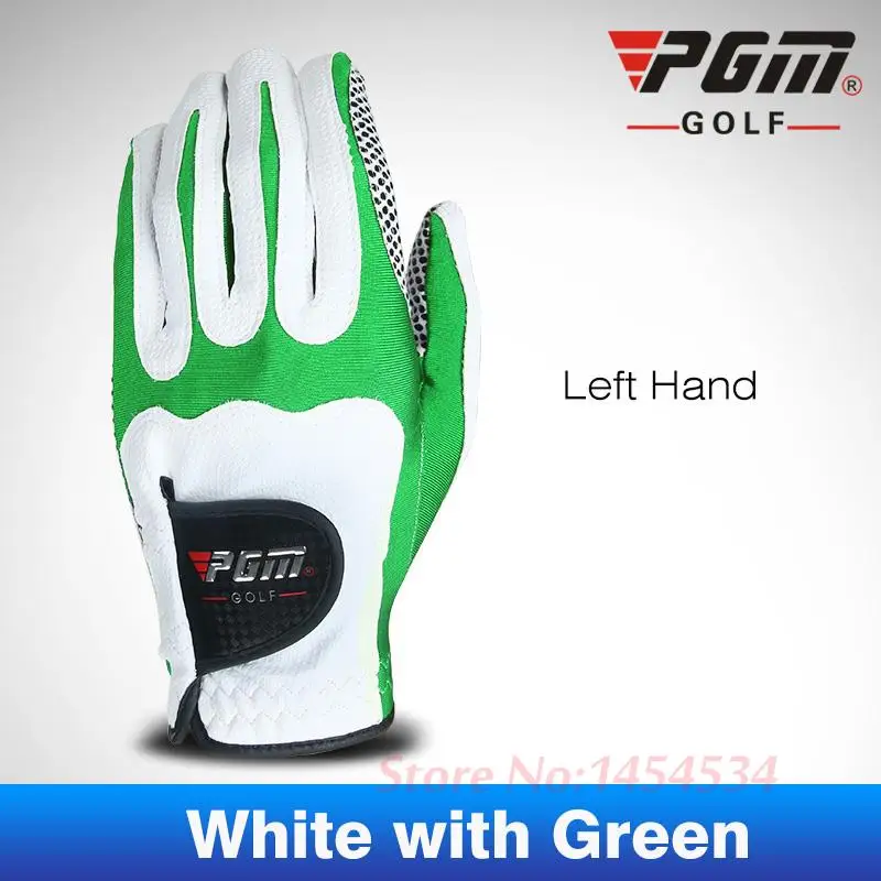 White with Green Настоящие PGM мужские перчатки для гольфа, тканевые перчатки, новинка, левая/правая рука, GloveMagic, эластичные частицы, женские нескользящие аксессуары - Цвет: White with Green