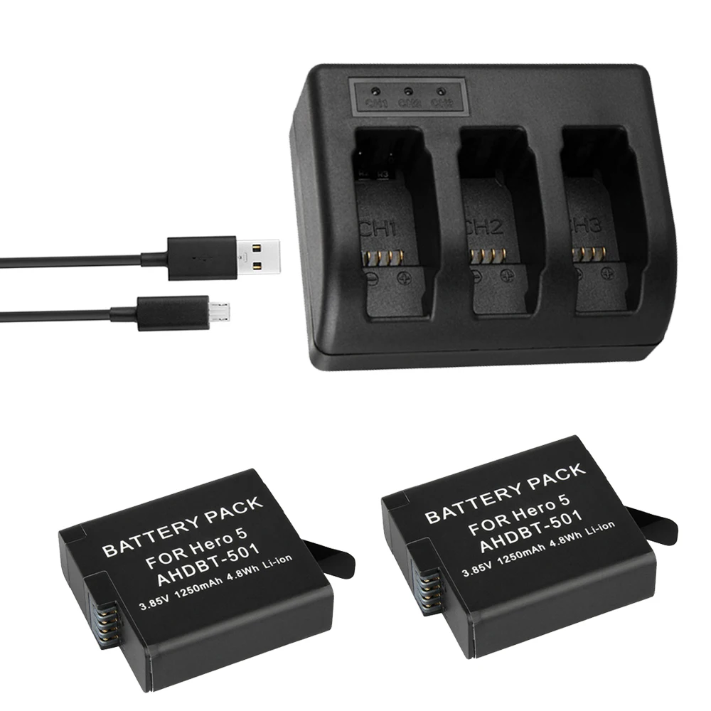 

2 шт., запасные аккумуляторы и зарядное устройство для GoPro 5