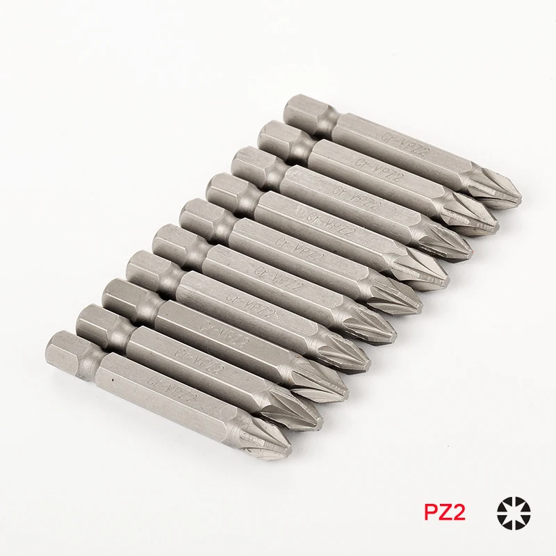 10 шт. 1/" 6,35 мм шестигранный хвостовик PZ0 PZ1 PZ2 PZ3 электрическая отвертка бит 50 мм длинный набор электроинструментов steel сталь Pozi Набор бит
