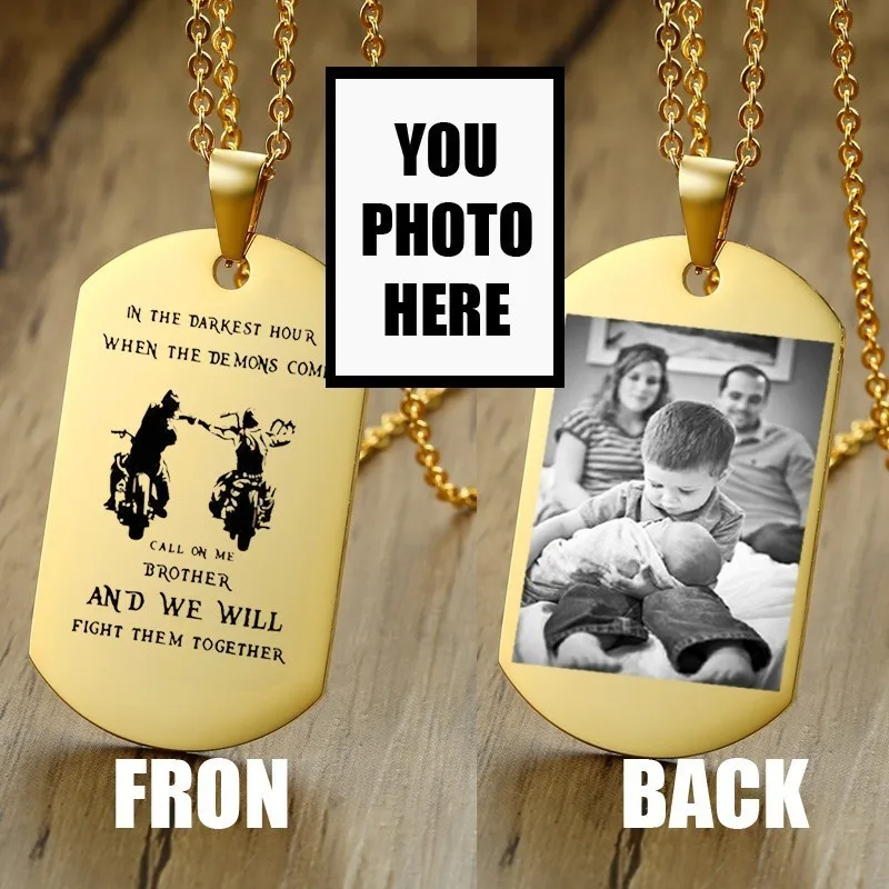 Мемориал Dog Tag Для мужчин Цепочки и ожерелья пользовательские фотографии имени производителем армейских кулон-табличка с именем запись фото на мой сын Persoanlized ювелирные изделия