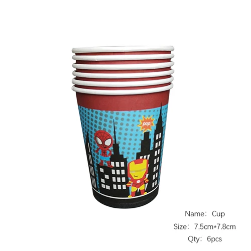 Cup 6pcs Мстители, Человек-паук, Железный человек, Супермен, детская одежда на день рождения, поставка украшений для вечеринок, детский набор для вечеринки на день рождения, принадлежности для мероприятий, Конфета - Цвет: Cup 6pcs