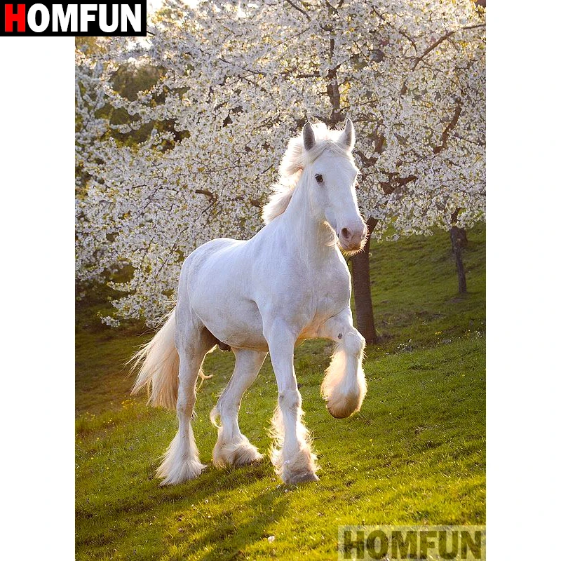 Алмазная 5D Вышивка Лошадь HOMFUN картина сделай сам из квадратных/круглых страз