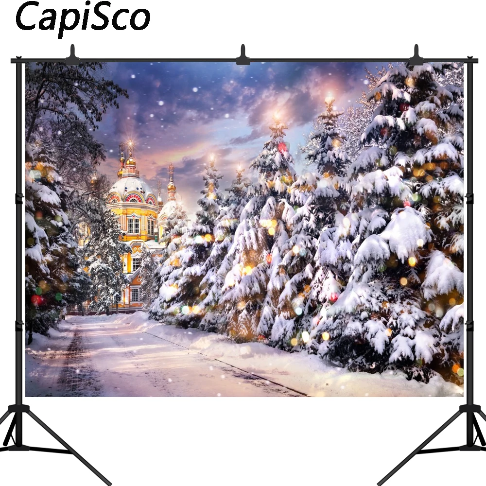 Capisco photography backdrop winter Christmas tree celebration castle background for photo studio new design camera fotografica |