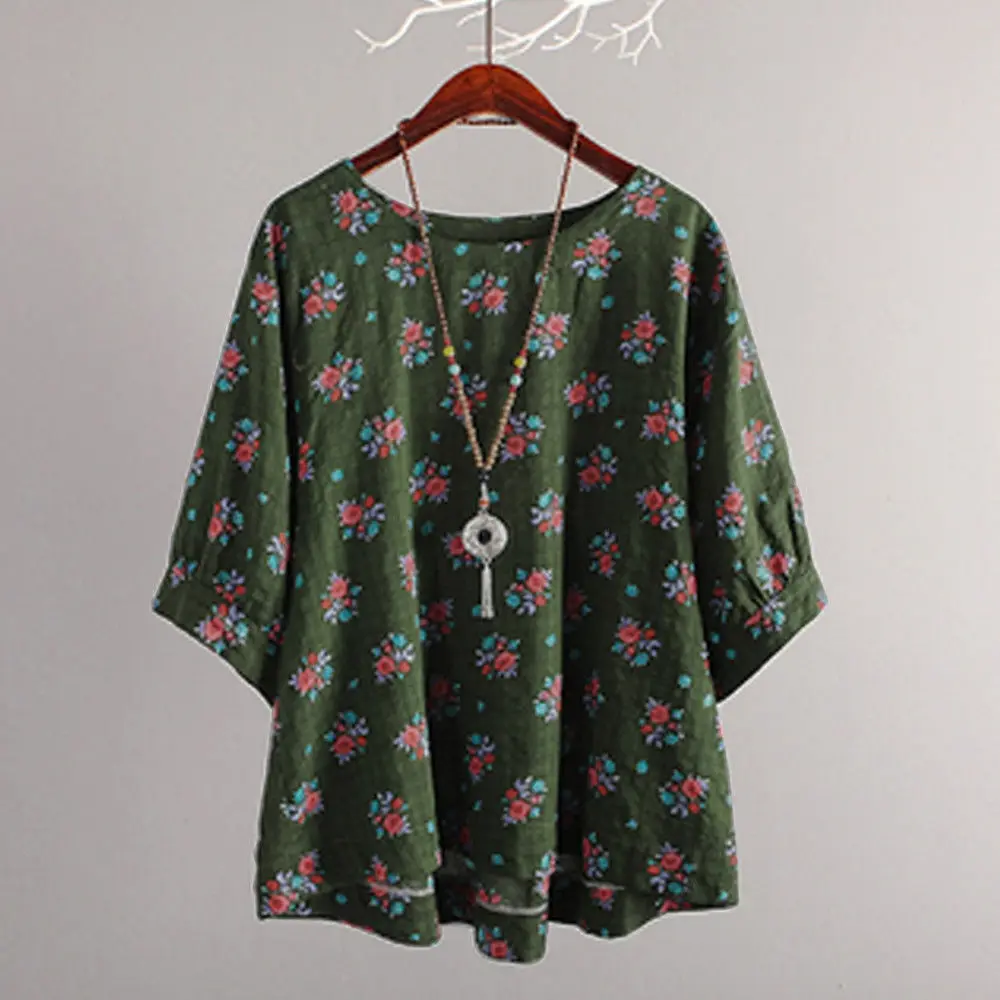 Brand New Women Blouse Fashion Hot Short Sleeve Print O Neck Casual Loose Cotton Tops Irregular Female Wear 2019 | Женская одежда