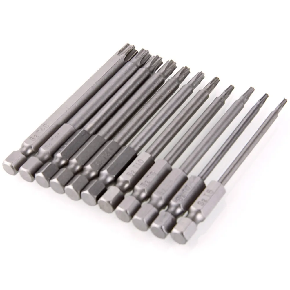 11Pcs/Set 75mm 1/4 inch 6.35mm Hex Magnetic Hollow Torx Head Screwdriver Screw Driver Drill Bits Set T6 - T40 Tool #246983 | Инструменты