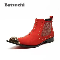 batzuzhi personality rivets knight boots men western style pointed toe leather short boot men bar dj stage party boots for men