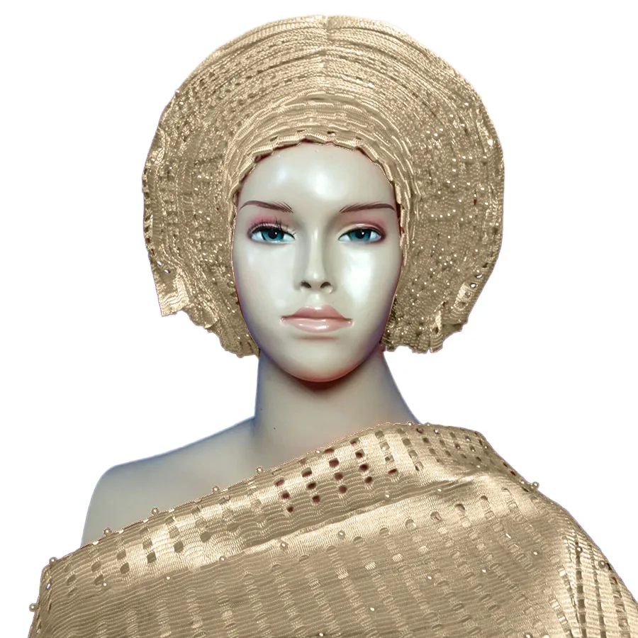 2018 оптовая продажа aso oke gele с бусинами ipele для африканских женщин|Африканская