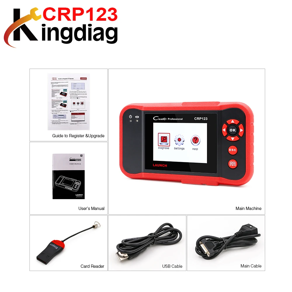 CRP 123 launch X431 Creader CRP123 диагностический инструмент поддержка ABS SRS, трансмиссия и сканер двигателя бесплатное обновление онлайн