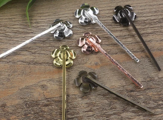 

Antique Bronze/Gold/Silver/Black Barrettes Hair Bobby Pin clip with Flower Tray,DIY Jewelry Finding Accessories 100pcs