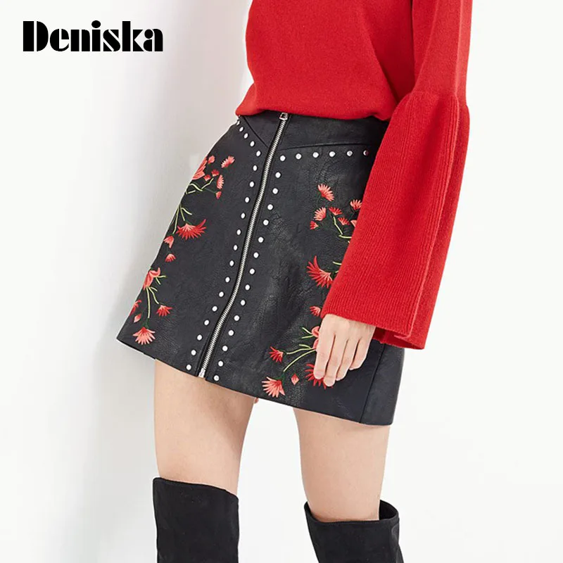 Дениска Дамские туфли из PU искусственной кожи цветок Вышивка молнии Юбки для