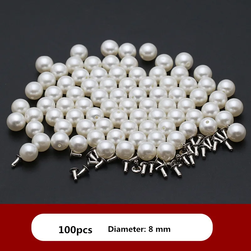 8mm 100pcs 6 мм/8 мм/10 мм/12 мм/14 мм/16 мм/20 мм DIY кожа ремесла жемчуг заклепки Шпильки серебро и слоновая кость для сумки обувь украшения для одежды - Цвет: 8mm 100pcs