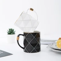 nordic golden black and white grid geometry ceramic coffee mug porcelain juice drinking cup coffee milk tea cup