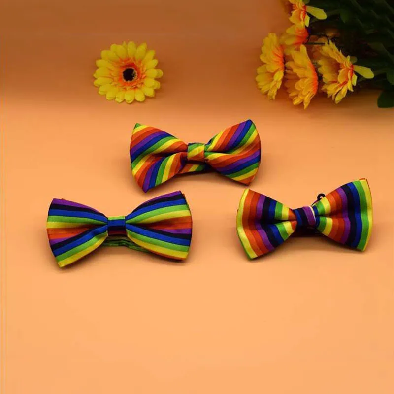 Мужской и Женский Радужный полосатый галстук бабочка Повседневное платье