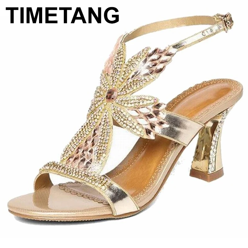 TIMETANG летние стразы на толстом каблуке женские босоножки пикантные Открытый