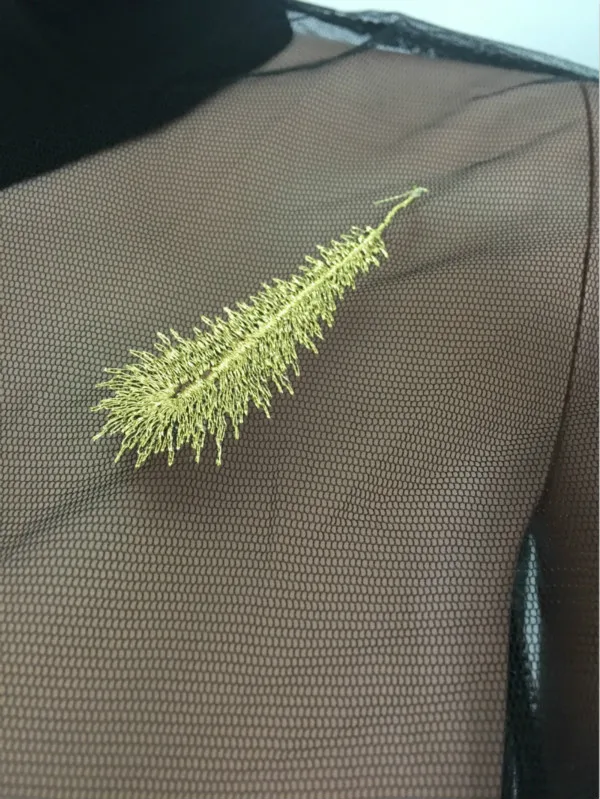 Модные перспектива вышивка Куртки перо узор осень короткое Сетчатое ночной клуб