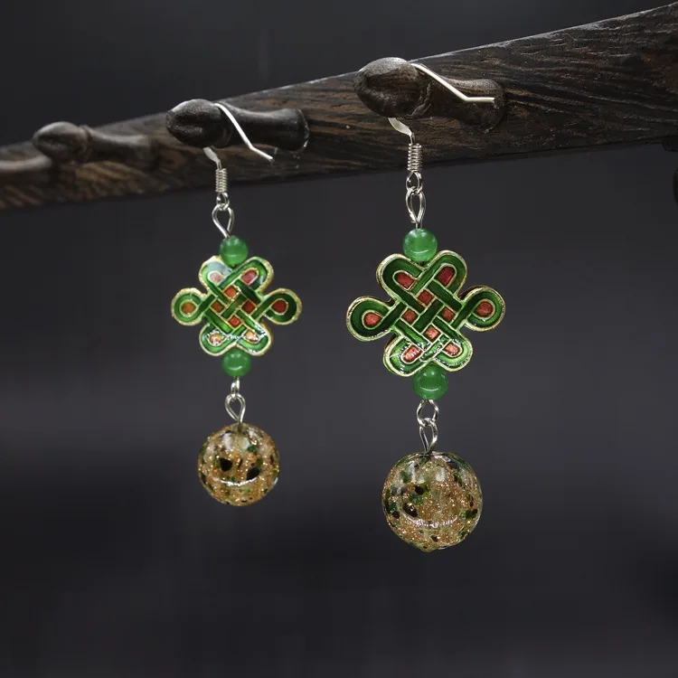 Винтажные этнические Висячие Серьги Модные серьги с халцедоном золотым песком и