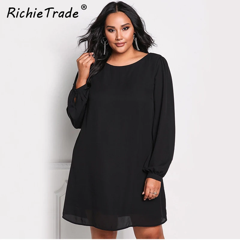 RICHIETRADE женское шифоновое платье свободные однотонные женские платья с круглым