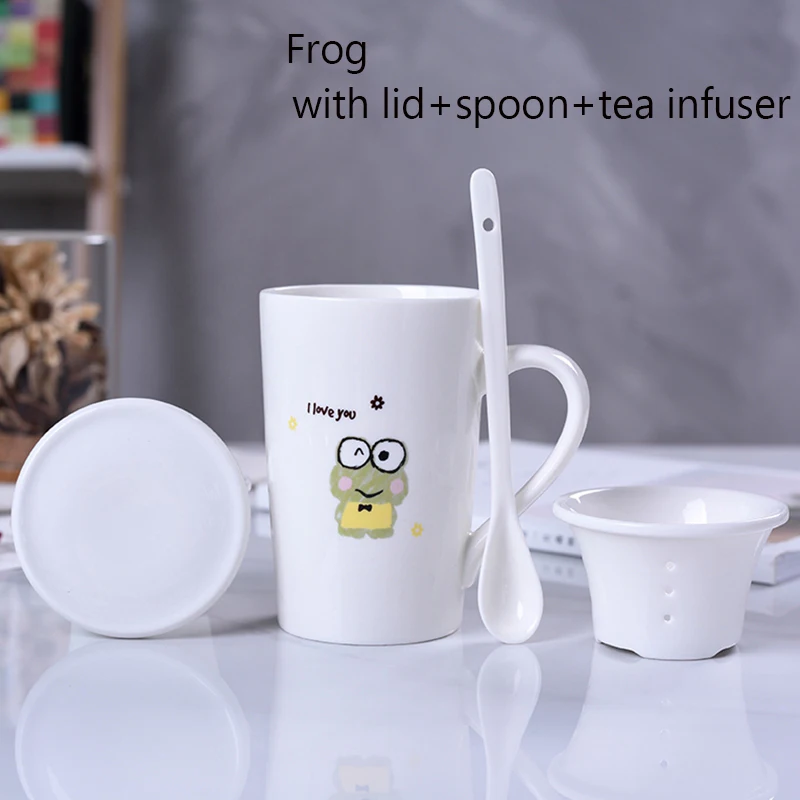 Frog Tea Infuser Unibird 400 мл Мультяшные керамические кружки с чаем для заварки влюбленных подарок кофейные кружки Питьевая чашка посуда для напитков молочный стакан для завтрака - Цвет: Frog Tea Infuser