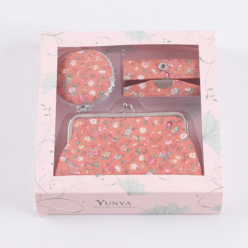 Женский зеркальный кошелек для помады с вышивкой комплект из трех предметов