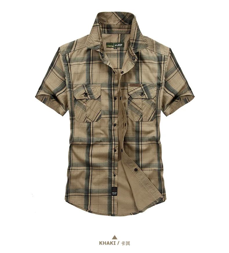 khaki Горячая Распродажа, мужские рубашки большого размера M~ 5XL, с коротким рукавом, Chemise Homme, хлопок, спортивные, походные, альпинистские, тактические, армейские рубашки - Цвет: khaki