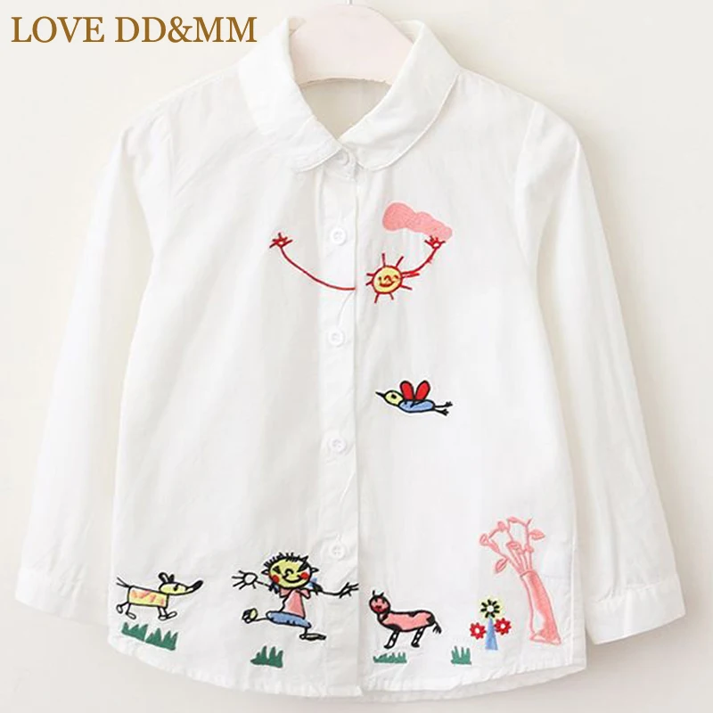 LOVE DD& MM/рубашка для девочек Новинка года, милая детская хлопковая рубашка с длинными рукавами и вышивкой для девочек удобная детская одежда